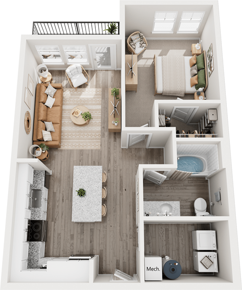 The Athens 1 bed 1 bath Floor Plan at Century Mundy Mill Apartments, Oakwood
